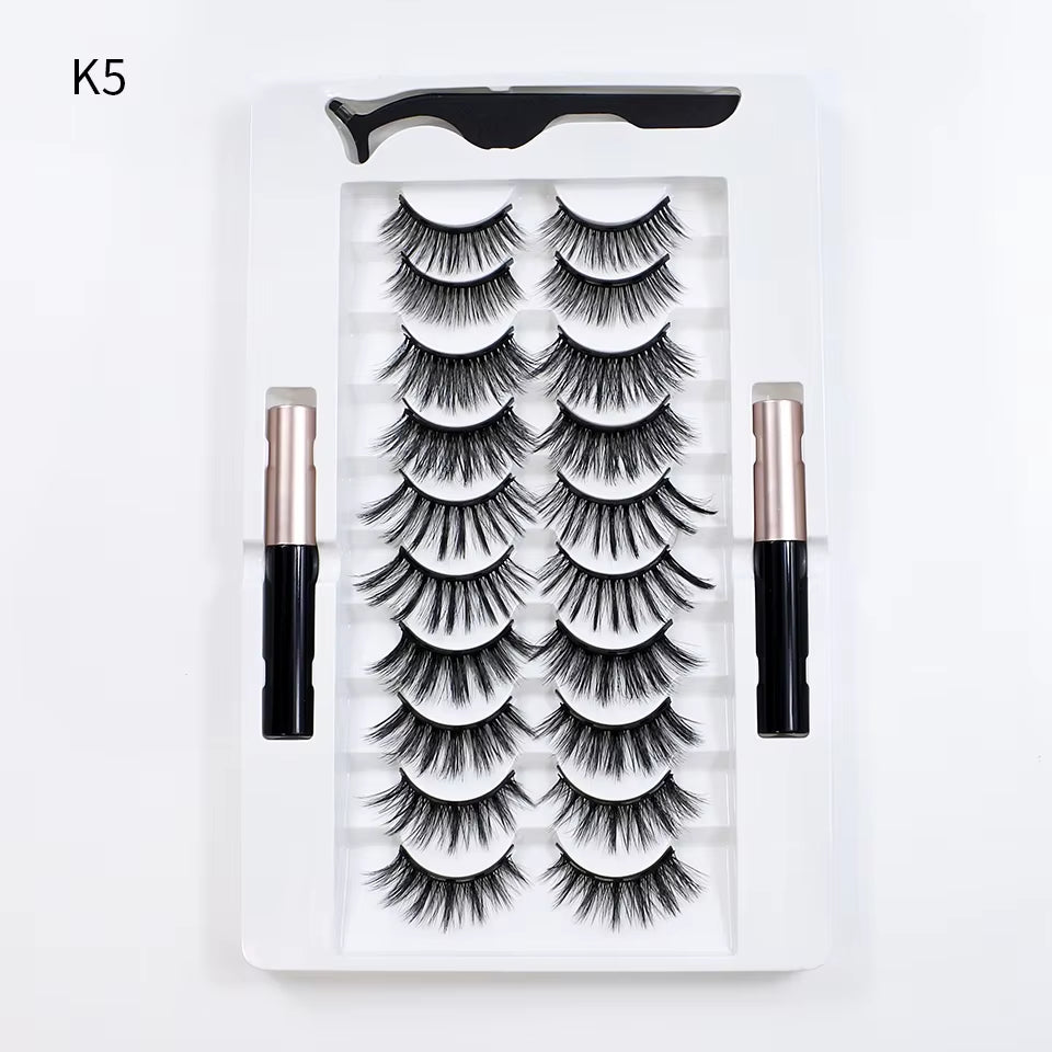 Magnetic Lashes Kit with Applicator Reusable 5 Magnets False Eyelashes Makeup Natual Effect Magnetic Eyelashes with Eyeliner