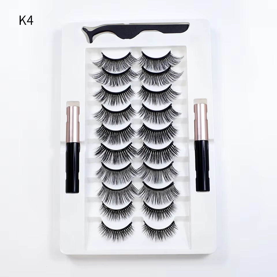 Magnetic Lashes Kit with Applicator Reusable 5 Magnets False Eyelashes Makeup Natual Effect Magnetic Eyelashes with Eyeliner