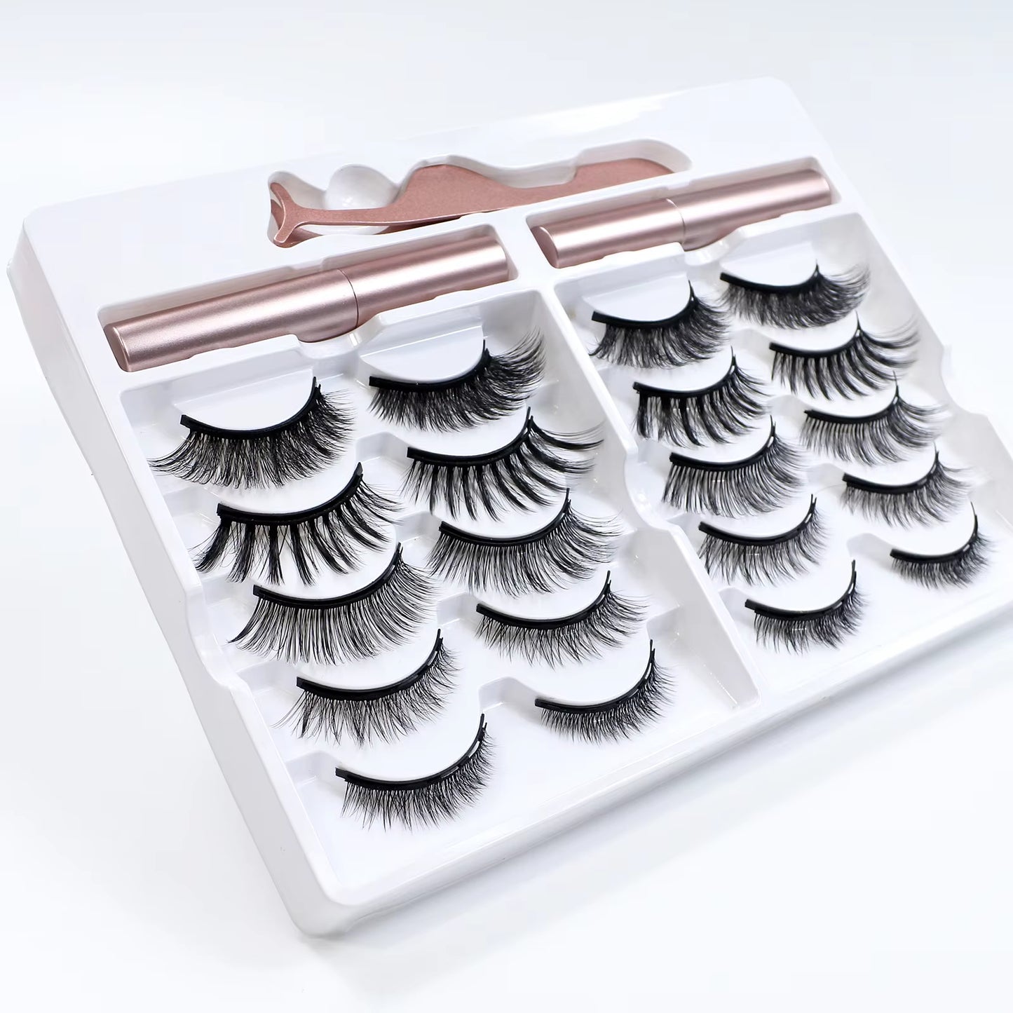 Magnetic Lashes Kit with Applicator Reusable 5 Magnets False Eyelashes Makeup Natual Effect Magnetic Eyelashes with Eyeliner