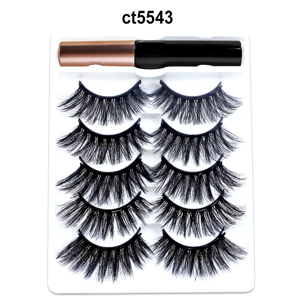 Magnetic Lashes Kit with Applicator Reusable 5 Magnets False Eyelashes Makeup Natual Effect Magnetic Eyelashes with Eyeliner