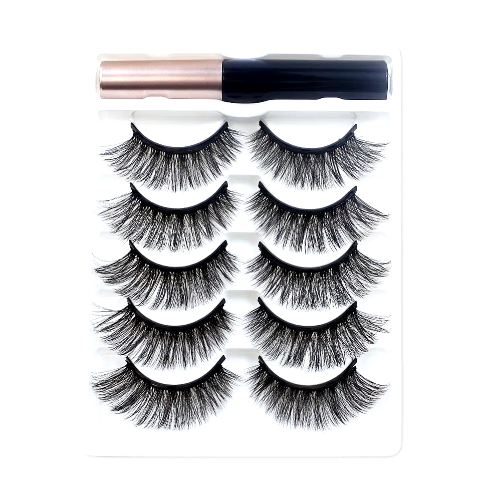 Magnetic Lashes Kit with Applicator Reusable 5 Magnets False Eyelashes Makeup Natual Effect Magnetic Eyelashes with Eyeliner