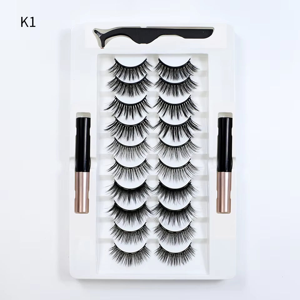 Magnetic Lashes Kit with Applicator Reusable 5 Magnets False Eyelashes Makeup Natual Effect Magnetic Eyelashes with Eyeliner