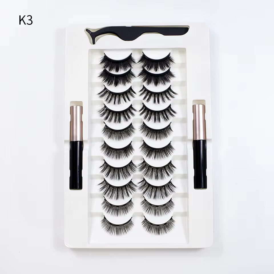 Magnetic Lashes Kit with Applicator Reusable 5 Magnets False Eyelashes Makeup Natual Effect Magnetic Eyelashes with Eyeliner