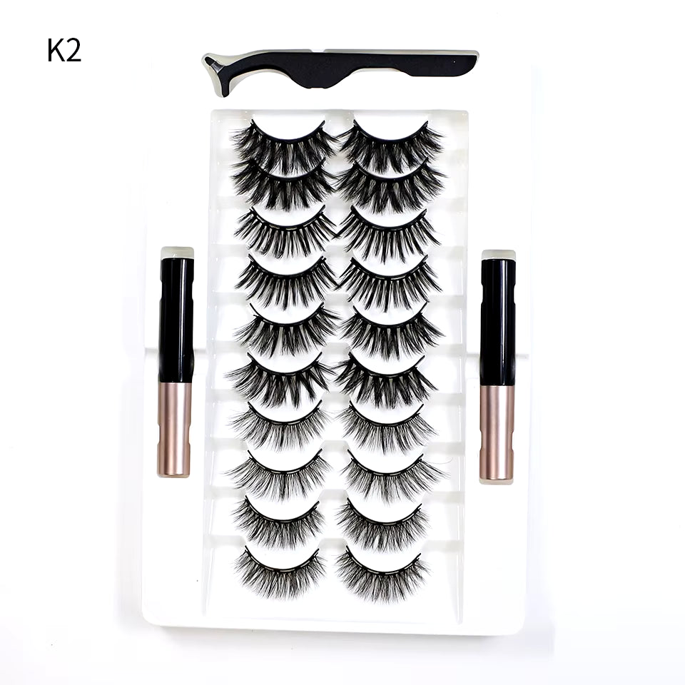 Magnetic Lashes Kit with Applicator Reusable 5 Magnets False Eyelashes Makeup Natual Effect Magnetic Eyelashes with Eyeliner